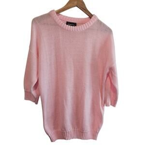 Vintage Pink Sweater Womens Medium 90s Ribbed Cottage Pullover Preppy Relaxed